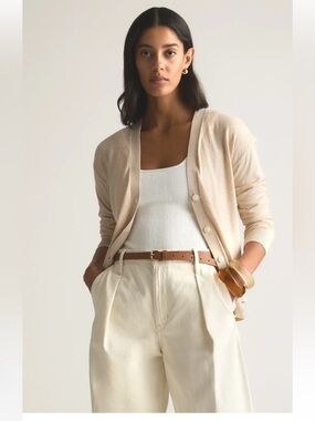 Quince Lightweight Cotton Cashmere Cardigan in Heather Oatmeal